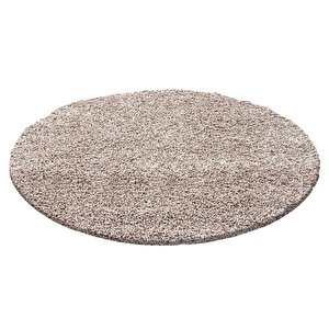 Yuvarlak Shaggy Halı 30 Mm Uzun Ve Yüksek Tüylü Düz Bej Renkli 120 cm
