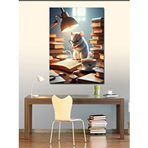 Kanvas Tablo Kitap Okuyan Fare 70x100 cm