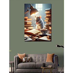 Kanvas Tablo Kitap Okuyan Fare 70x100 cm