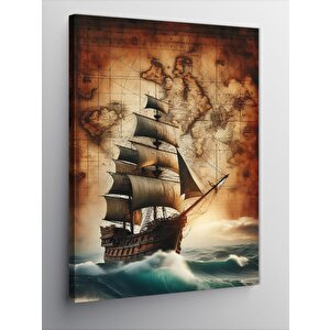 Kanvas Tablo Harita Veya Yelkenli Gemi 70x100 cm