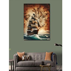 Kanvas Tablo Harita Veya Yelkenli Gemi 70x100 cm
