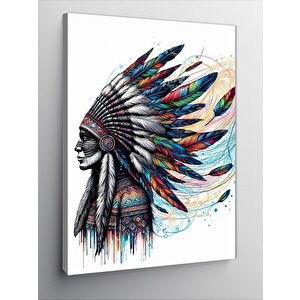 Kanvas Tablo Kızılderili Adam Ve Kuş Tüylü Şapkası 70x100 cm