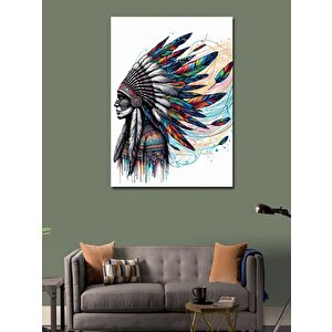 Kanvas Tablo Kızılderili Adam Ve Kuş Tüylü Şapkası 70x100 cm