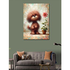 Kanvas Tablo Sevimli Köpek Ve Çiçek 100x140 cm
