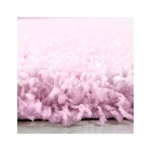 Yüksek Tüylü 30 Mm Hav Yüksekliğinde Düz Pembe Renkli Shaggy Halı 140x140 cm