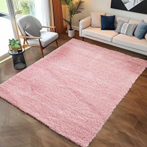 Yüksek Tüylü 30 Mm Hav Yüksekliğinde Düz Pembe Renkli Shaggy Halı 80x250 cm