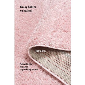 Yüksek Tüylü 30 Mm Hav Yüksekliğinde Düz Pembe Renkli Shaggy Halı