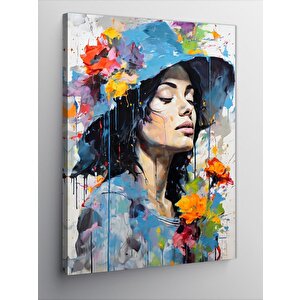 Kanvas Tablo Mavi Şapkalı Kadın 100x140 cm