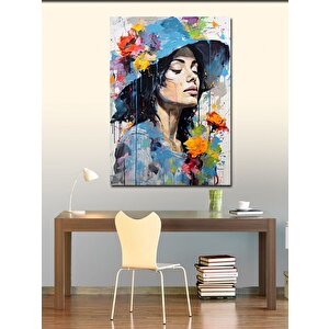 Kanvas Tablo Mavi Şapkalı Kadın 100x140 cm