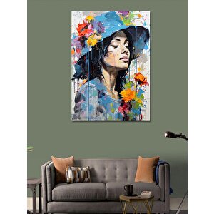 Kanvas Tablo Mavi Şapkalı Kadın 100x140 cm
