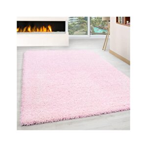 Yüksek Tüylü 30 Mm Hav Yüksekliğinde Düz Pembe Renkli Shaggy Halı 160x230 cm