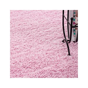 Yüksek Tüylü 30 Mm Hav Yüksekliğinde Düz Pembe Renkli Shaggy Halı 160x230 cm