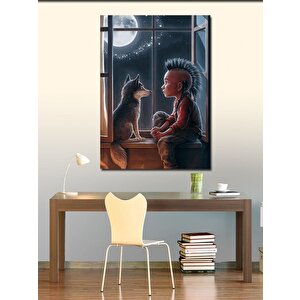 Kanvas Tablo Kızılderili Cocuk Ve Kurt