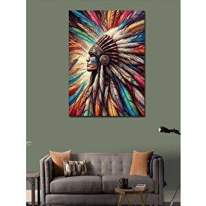 Kanvas Tablo Kızılderili Ve Tüyler 100x140 cm