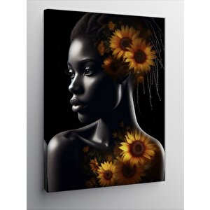 Kanvas Tablo Sarı Çiçekler Ve Afrikalı Kadın 70x100 cm