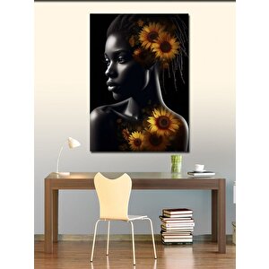 Kanvas Tablo Sarı Çiçekler Ve Afrikalı Kadın 70x100 cm