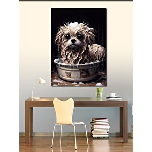 Kanvas Tablo Banyo Yapan Köpek
