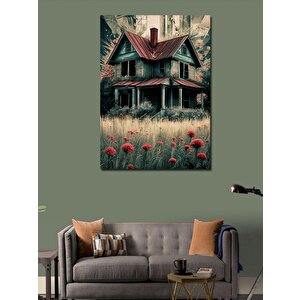 Kanvas Tablo Kır Evi Ve Kırmızı Çiçekler 70x100 cm