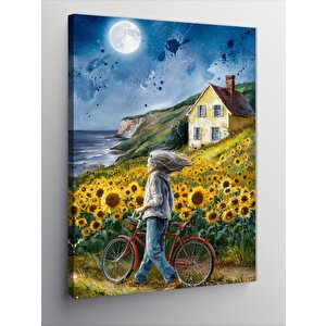 Kanvas Tablo Günebakan Ve Kırmızı Bisiklet 70x100 cm