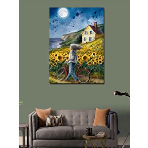 Kanvas Tablo Günebakan Ve Kırmızı Bisiklet 70x100 cm