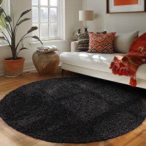 Yuvarlak Shaggy Halı 30 Mm Uzun Ve Yüksek Tüylü Düz Antrazit Rengi 120 cm
