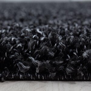 Yuvarlak Shaggy Halı 30 Mm Uzun Ve Yüksek Tüylü Düz Antrazit Rengi 120 cm