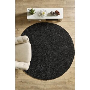 Yuvarlak Shaggy Halı 30 Mm Uzun Ve Yüksek Tüylü Düz Antrazit Rengi 120 cm