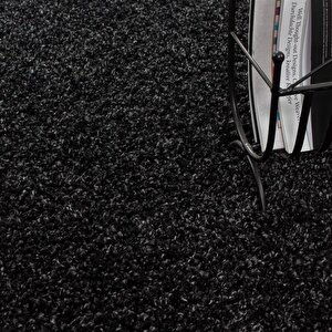 Yuvarlak Shaggy Halı 30 Mm Uzun Ve Yüksek Tüylü Düz Antrazit Rengi 120 cm