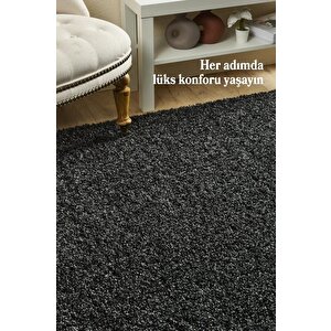 Yuvarlak Shaggy Halı 30 Mm Uzun Ve Yüksek Tüylü Düz Antrazit Rengi 120 cm