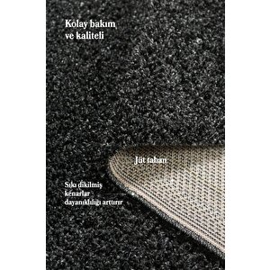 Yuvarlak Shaggy Halı 30 Mm Uzun Ve Yüksek Tüylü Düz Antrazit Rengi