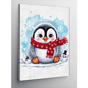 Kanvas Tablo Kırmızı Atkılı Penguen