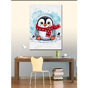 Kanvas Tablo Kırmızı Atkılı Penguen