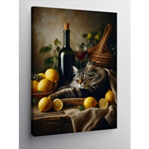 Kanvas Tablo Şarap Ve Limonlar 100x140 cm