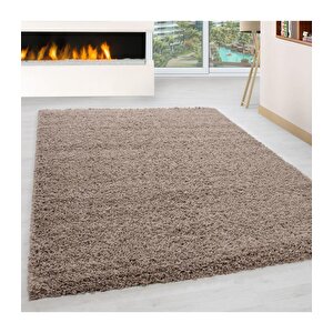 Yüksek Tüylü 30 Mm Hav Yüksekliğinde Düz Bej Renkli Shaggy Halı 240x340 cm