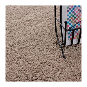 Yüksek Tüylü 30 Mm Hav Yüksekliğinde Düz Bej Renkli Shaggy Halı 240x340 cm