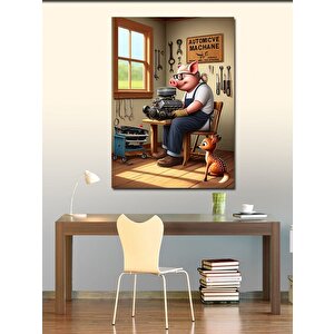 Kanvas Tablo Motor Tamircisi Domuz 70x100 cm