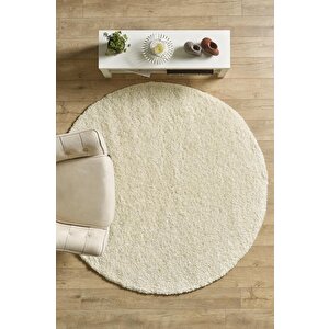 Yuvarlak Shaggy Halı 30 Mm Uzun Ve Yüksek Tüylü Düz Krem Rengi 80 cm