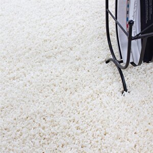 Yuvarlak Shaggy Halı 30 Mm Uzun Ve Yüksek Tüylü Düz Krem Rengi 80 cm