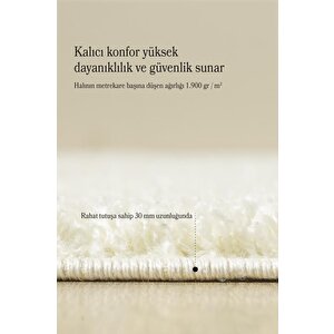 Yuvarlak Shaggy Halı 30 Mm Uzun Ve Yüksek Tüylü Düz Krem Rengi