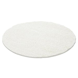 Yuvarlak Shaggy Halı 30 Mm Uzun Ve Yüksek Tüylü Düz Krem Rengi 160 cm