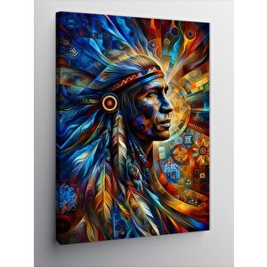 Kanvas Tablo Kızılderili Ve Renkli Tüyler 70x100 cm