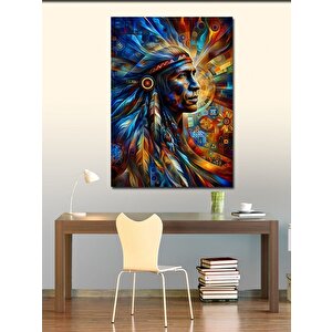 Kanvas Tablo Kızılderili Ve Renkli Tüyler 70x100 cm