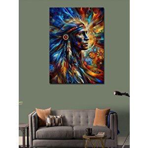 Kanvas Tablo Kızılderili Ve Renkli Tüyler 70x100 cm