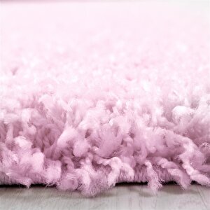 Yuvarlak Shaggy Halı 30 Mm Uzun Ve Yüksek Tüylü Düz Pembe Renkli 80 cm