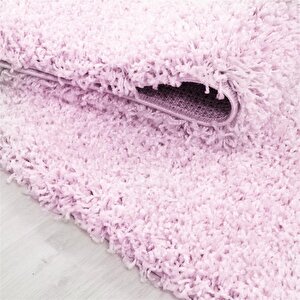 Yuvarlak Shaggy Halı 30 Mm Uzun Ve Yüksek Tüylü Düz Pembe Renkli