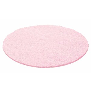 Yuvarlak Shaggy Halı 30 Mm Uzun Ve Yüksek Tüylü Düz Pembe Renkli 200 cm