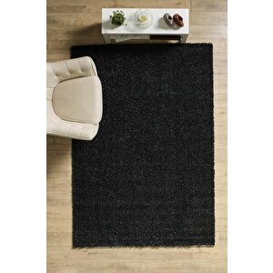 Yüksek Tüylü 30 Mm Hav Yüksekliğinde Düz Kahverengi Antrasit Shaggy Halı 200x200 cm