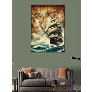 Kanvas Tablo Yelkenli Gemi Ve Harita 100x140 cm