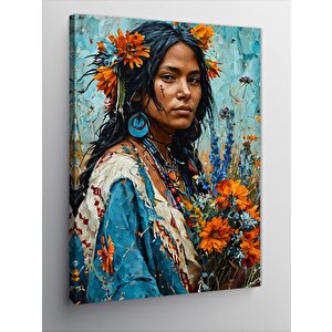 Kanvas Tablo Çiçekli Yerli Kadın 70x100 cm