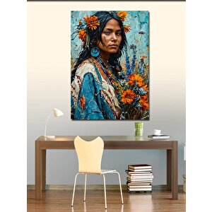 Kanvas Tablo Çiçekli Yerli Kadın 70x100 cm